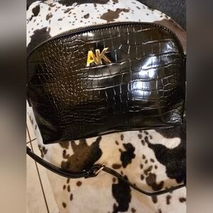 AK Black Croc-Embossed Clutch